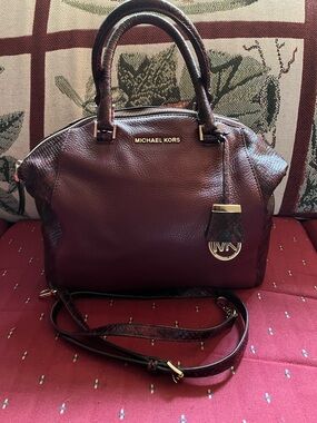 Michael Kors Deep Burgundy Leather Satchel with Gold Accents